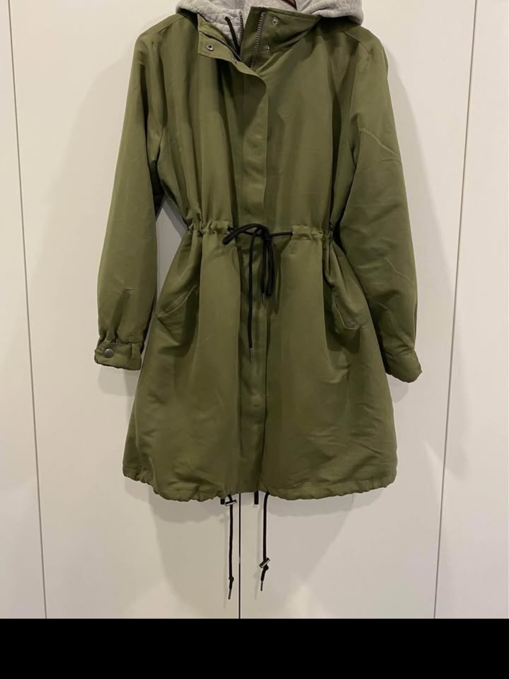 Women’s Olive Maternity Parka Jacket with Cinch Waist